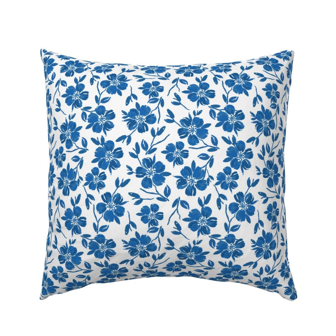Vibrant Blue Floral Pillow Sham Blue Blossoms by Etsy