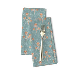 Block Print Dinner Napkins Set of 2 - Farmhouse Vintage Flowers Floral Botanical Cloth Napkins - Garden Flowers Orange by studio_assorti