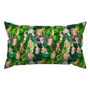 Houseplant Lumbar Pillow - Plant Daddies by robskiart - Jungle Lgbtq Daddy Gay Homo Hunk Plant Daddy Green Rectangle Accent Throw Pillow