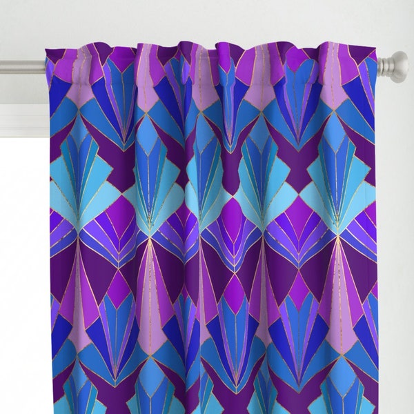 Jewel Tone Art Deco Curtain Panel - Peacock by thewellingtonboot - Luxury Glamorous Purple Blue Custom Curtain Panel by Spoonflower