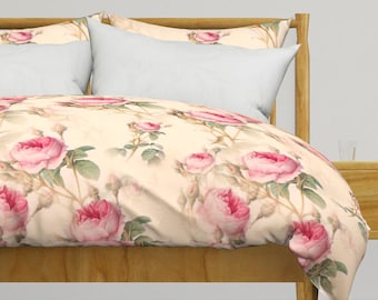 Soft Vintage Chintz Bedding - Pink Roses by maria_marinova - Retro Inspired Cotton Sateen Duvet Cover OR Pillow Shams by Spoonflower