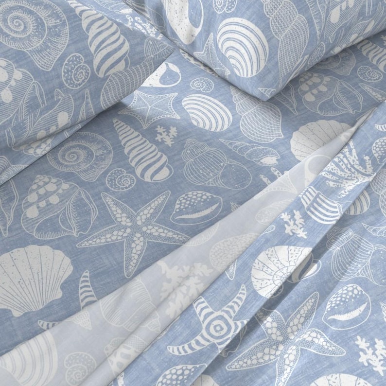 Nautical Seashell Sheets - Coastal Treasures by Kimsa - Coral Starfish ...
