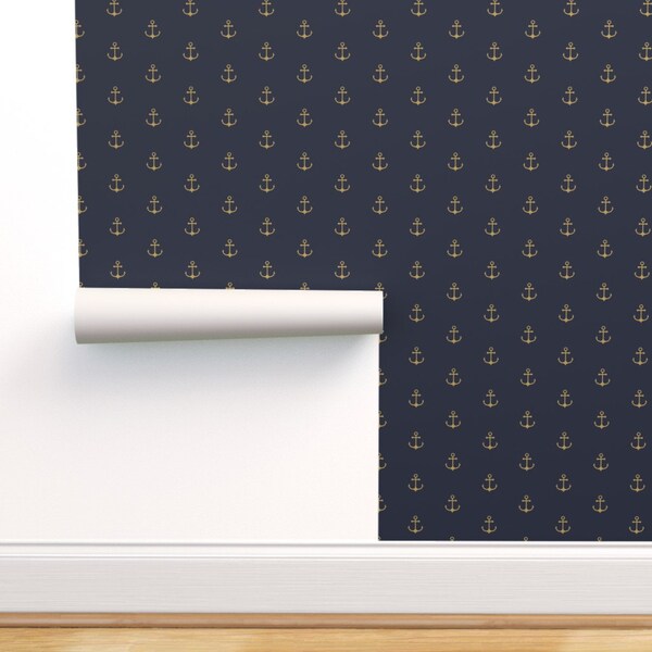 Navy Gold Wallpaper Etsy