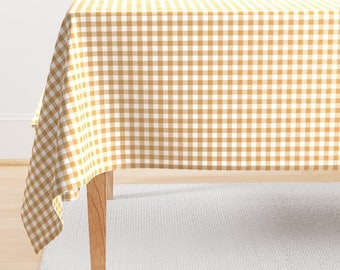 Cottage Check Tablecloth - Golden Buffalo Plaid by cj_southern - Gingham Warm Brown Tan Neutral Fall Cotton Sateen Tablecloth by Spoonflower