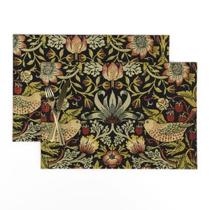 Set de 2 sets de table William Morris - Sets de table traditionnels victoriens en tissu tissé style jardin anglais - Strawberry Thief par peacoquettedesigns
