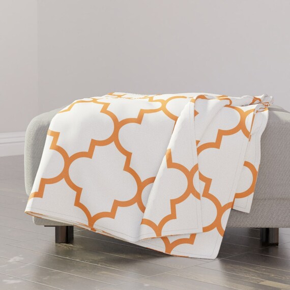 Orange Throw Blanket Quatrefoil Xl Tangerine On White by Etsy