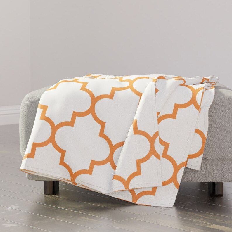 Orange Throw Blanket Quatrefoil Xl Tangerine On White by Etsy