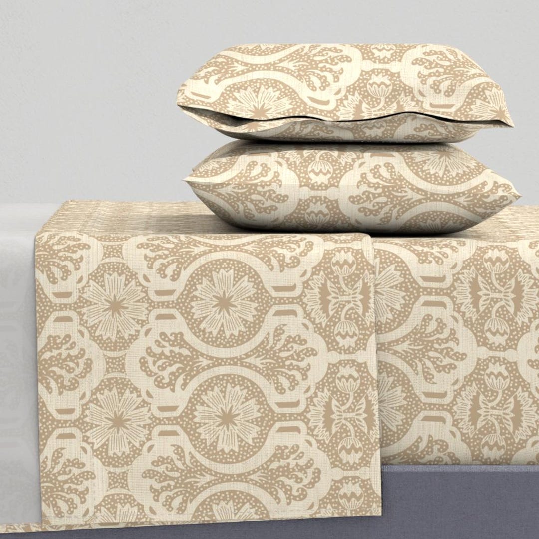 Neutral Damask Sheets Sandy Brown Victorian By Jenowens Elegant 