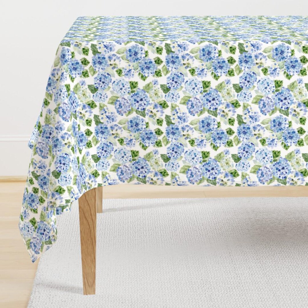 Hydrangea Table Linens Floral Tablecloth - Hydrangea Spring Blue by Hipkiddesigns - Watercolor ...