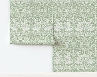 Victorian Garden Non-Pasted Wallpaper William Morris Floral Vintage Edwardian - Rabbit In Green by old_and_elegant Wallpaper by Spoonflower