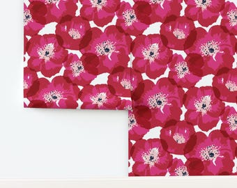 Vibrant Poppy Non-Pasted Wallpaper Modern Floral Pink Botanical Garden Bloom - Really Big Poppies by jillbyers Wallpaper by Spoonflower