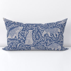Jaguar Lumbar Pillow - Blue And Grey Muted Colors Big Cat Baby Kids Room Rectangle Accent Throw Pillow - Jungle Cat by scarlet_soleil image 3