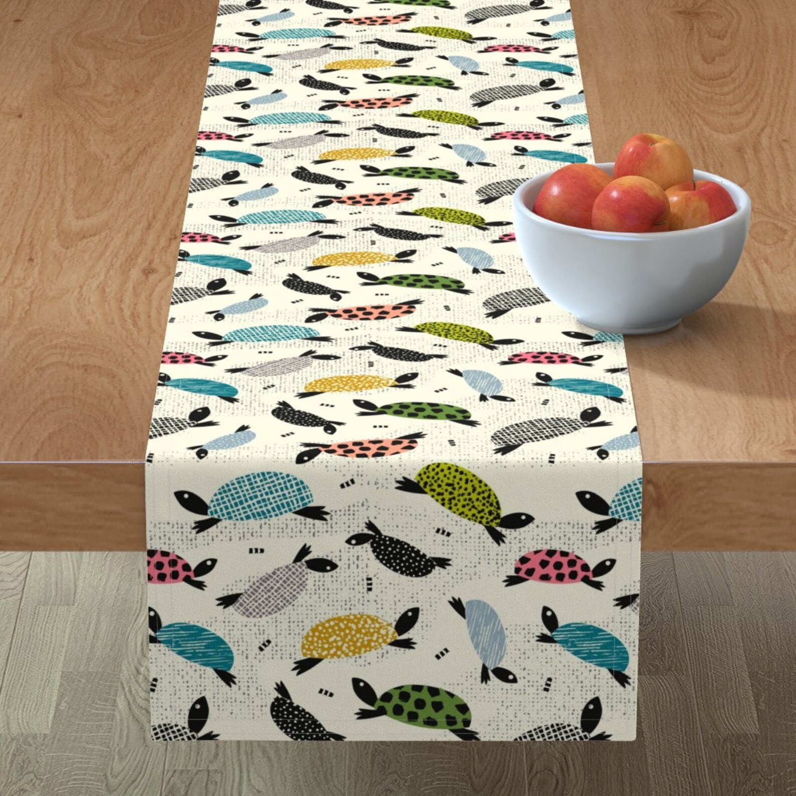 Turtle Table Runner Painted Turtles Cream by nancy_bradham Etsy