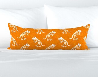 Orange XL Lumbar Pillow - Dinosaur Bones Orange  by littlearrowdesign -  Dinosaur Trex Extra Large Rectangle Lumbar Pillow by Spoonflower