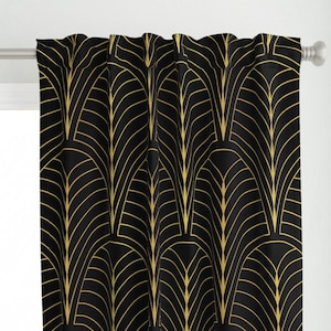 Art Deco Scallops Curtain Panel - Art Deco Black by kimsa - Art Nouveau 1920s Inspired Black And Yellow Custom Curtain Panel by Spoonflower