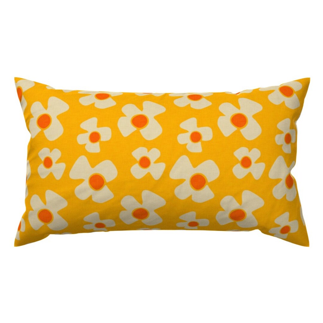 Retro Gold Floral Accent Pillow Floral Daisy Yellow by Bruxamagica