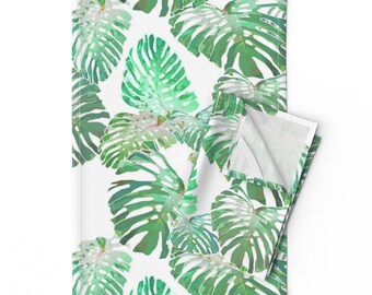 Lot de 2 torchons tropicaux - Kauai Hillside In The Mist 150 par kadyson - Torchons en lin et coton hawaïens feuilles de Monstera par Spoonflower