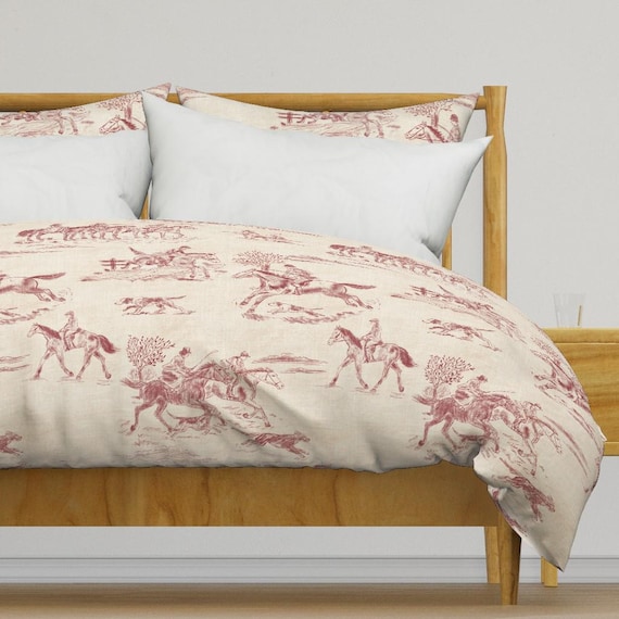 English Country Toile Bettbezug oder Kissenbezüge - Rustikaler Reitdruck