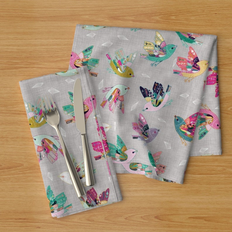 - Joy Flight by nouveau/_bohemian Rainbow Sparrows Folk Art Cloth Napkins by Spoonflower Set of 2 Colorful Birds Dinner Napkins