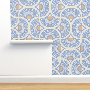 Carta da parati geometrica blu non incollata - Rising Sun di chiara_de_david - Carta da parati retrò anni '60 Mid Century Modern Double Roll di Spoonflower