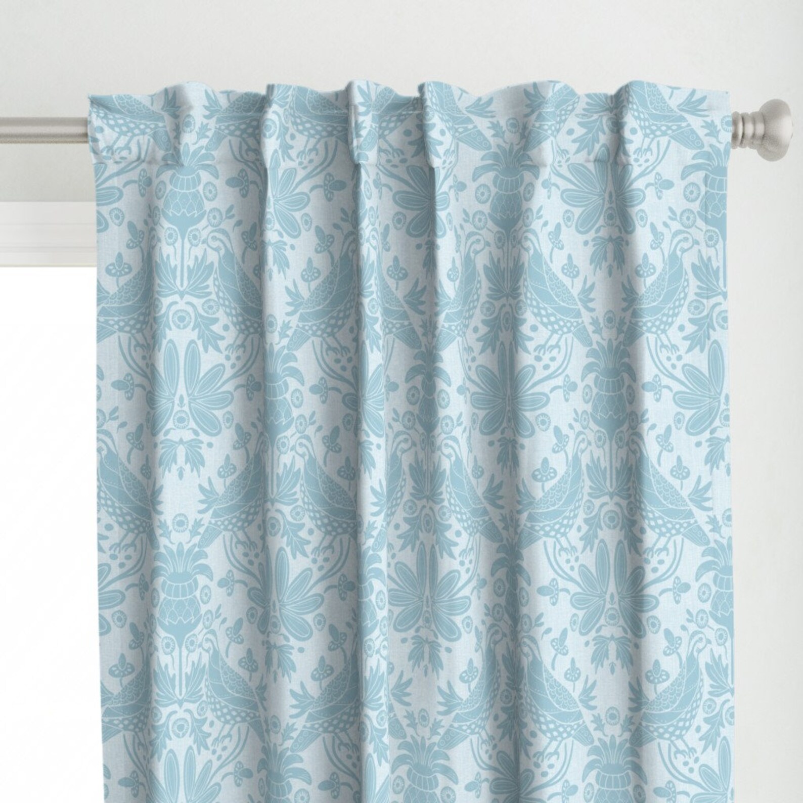 Blue Damask Curtain Panel Bobwhite and Thistle by Etsy