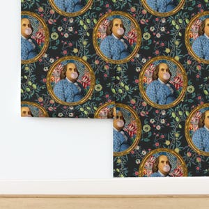 Ben Franklin Non-Pasted Wallpaper Bubblegum Gray Floral Novelty 100 - Bubble Gum Frankie Charcoal by rebelmod Wallpaper by Spoonflower