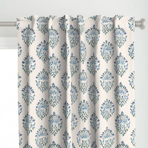Periwinkle Curtain Panel - Handblock Medallion by whitneyenglish - Cornflower Block Print Jaipur Custom Curtain Panel by Spoonflower