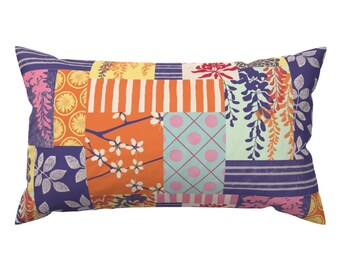 Spring Accent Pillow - Spring Floral  by nellig - Floral Flowers Purple Orange Red Garden Rectangle Lumbar Throw Pillow by Spoonflower