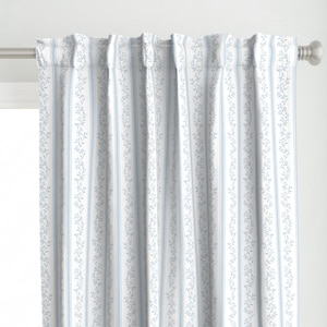 Cottage Stripe Curtain Panel - Libby Stripe Soft Blue by danika_herrick - Blue Preppy Flower Stripe Custom Curtain Panel by Spoonflower