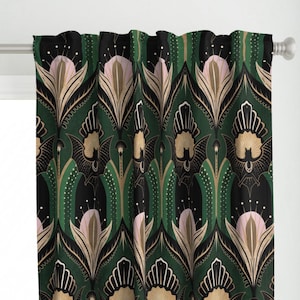 Art Deco Bats Curtain Panel - Elegant Deco Bats by misentangledvision - Elegant Art Deco Green Black Custom Curtain Panel by Spoonflower
