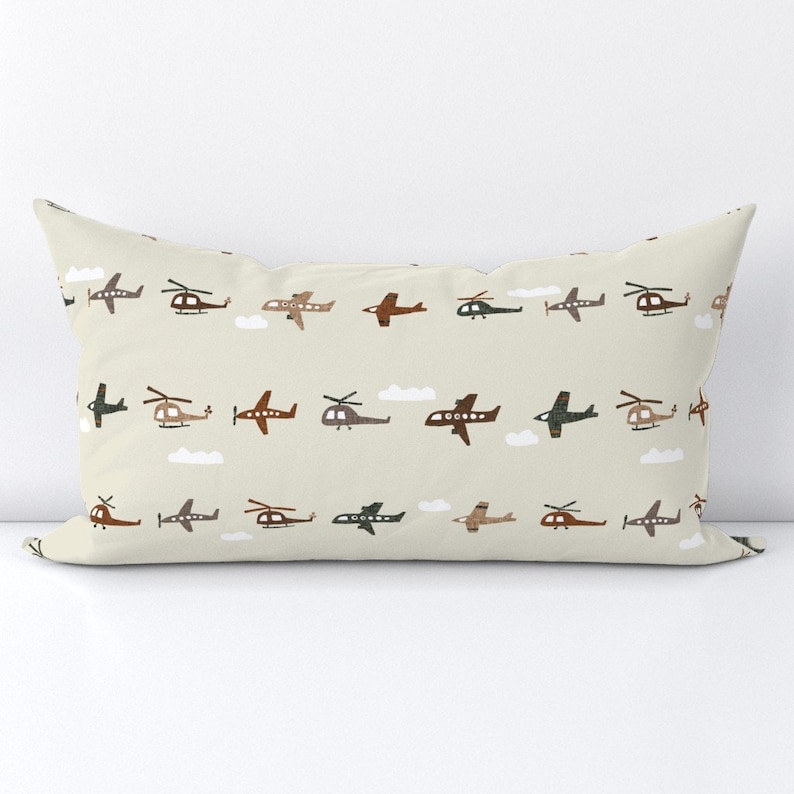 Boho Airplanes Lumbar Pillow - Helicopters Neutral Beige Whimsical Cute Rectangle Accent Throw Pillow - Planes On Sand by ivieclothco image 3