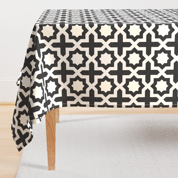Black and Cream Tablecloth Farmhouse Stars Charcoal by