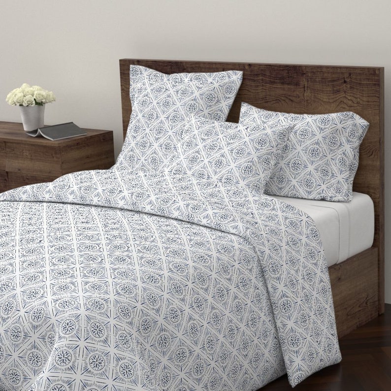 Indigo by Diamond Tiles Pillow Sham Watercolor Cotton Sateen Pillow Sham Bedding by Spoonflower Diamond Sunburst