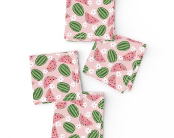 Pink Cocktail Napkins (Set of 4) - Watermelons  by brittanyfrostdesigns -  Fruit Summer Daisy Watermelons Cloth Napkins by Spoonflower