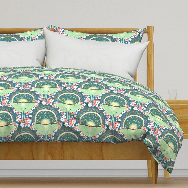 Art Nouveau Moths Bedding - Luna Moths by tuppencehapenny - Green Luna Moths  Cotton Sateen Duvet Cover OR Pillow Shams by Spoonflower