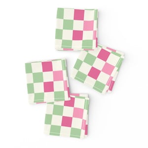 Checkered Cocktail Napkins (Set of 4) - Green Pink Magenta Check by sabina_bala - Green Pink Squares Grid Retro Cloth Napkins by Spoonflower