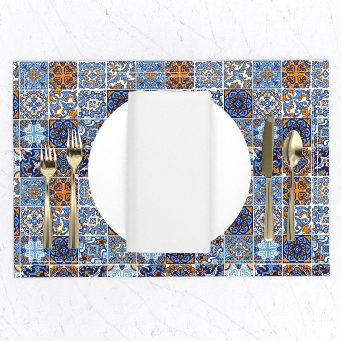 Spanish Tiles Placemats Set of 2 Sea Blue Tilework by Etsy