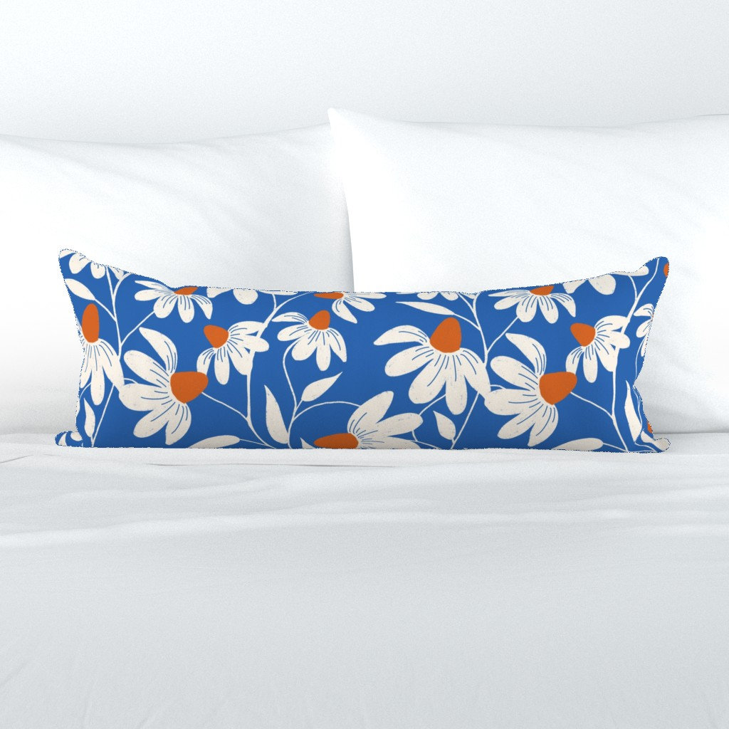 Coneflower Floral XL Lumbar Pillow - White Coneflower by bruxamagica - Native Species Extra Large Rectangle Lumbar Pillow by Spoonflower