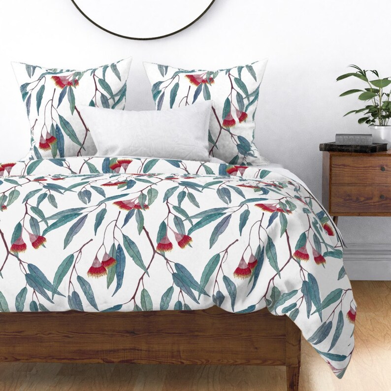 Eucalyptus Duvet Cover Eucalyptus Leaves and Flowers by Etsy