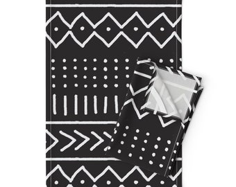 African Inspired Tea Towels (Set of 2) - Mudcloth Black by curious_nook - Black And White Monochrome Linen Cotton Tea Towels by Spoonflower