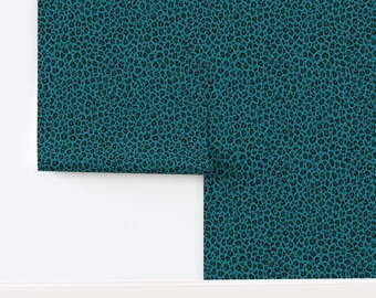Blue Non-Pasted Wallpaper Teal Punk Animal Print - Leopard Print In Teal Blue - Medium Scale  by borderlines Wallpaper by Spoonflower