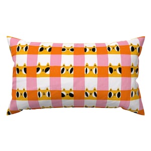 Cat Checks Accent Pillow - Check It Out Meow by stolenpencil - Gingham Animals Cartoon Funny Rectangle Lumbar Throw Pillow by Spoonflower