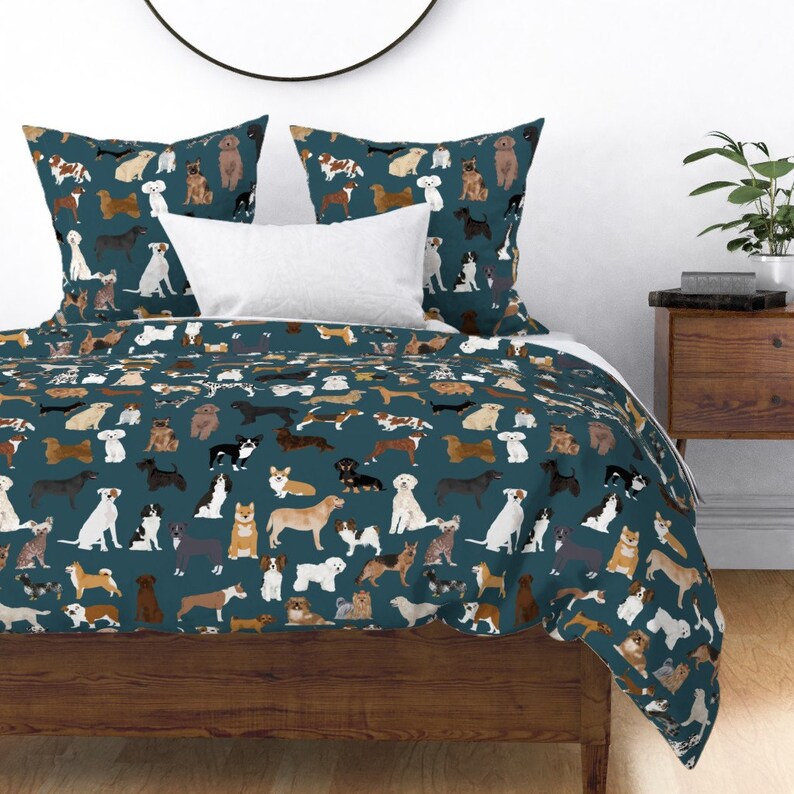 Dog Breeds Duvet Cover Dogs on Navy by Petfriendly Etsy
