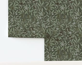 William Morris Non-Pasted Wallpaper Antique Green Art Nouveau Cottage - Fruit In Sage by old_and_elegant Wallpaper by Spoonflower