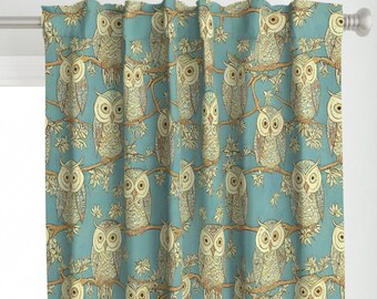 Antique Owls Curtain Panel - Owl Branches by nickleen - Forest Woods Birds Branches Childrens Playroom  Custom Curtain Panel by Spoonflower