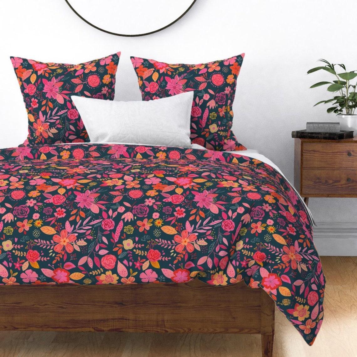 Bright Pink Floral Duvet Cover Botanical Blossom by Etsy