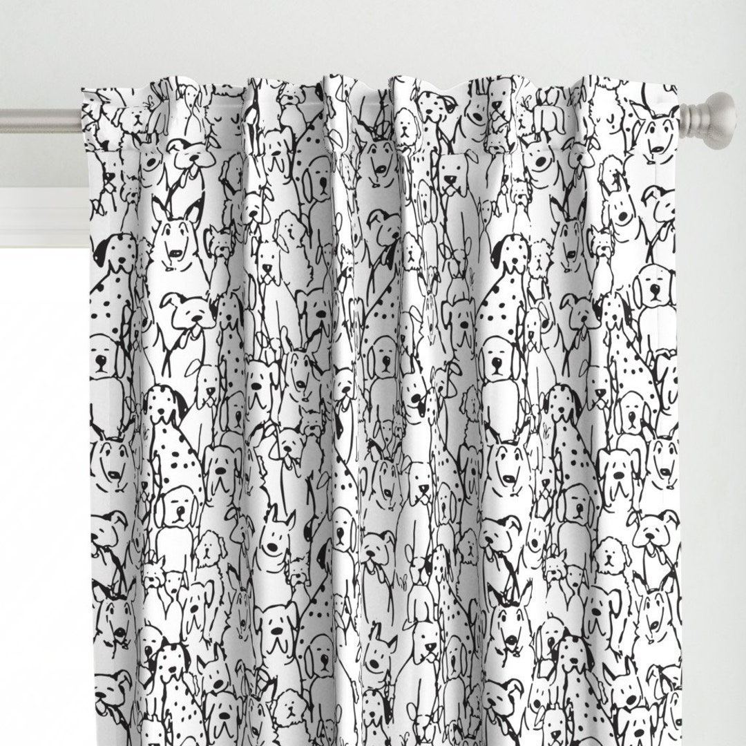 Canine Curtain Panel Dog's Life Black White by - Etsy