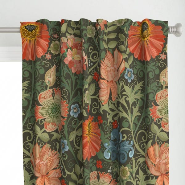 Art Nouveau Curtain Panel - Antique Floral William Morris Vintage Victorian Moody Floral Custom Curtain Panel - Le Jardin by hnldesigns -