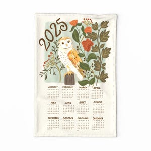 2025 Calendar Tea Towel -  Floral 2025 Calendar by bridgettstahlman - Woodland Forest Tea Towel Linen Cotton Canvas Tea Towel by Spoonflower