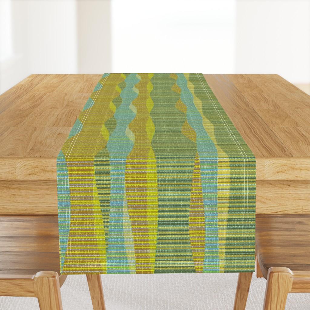 Mid Century Modern Table Runner - Olive Lines by theodesign - Olive Green Aqua Retro 1960s Cotton Sateen Table Runner by Spoonflower